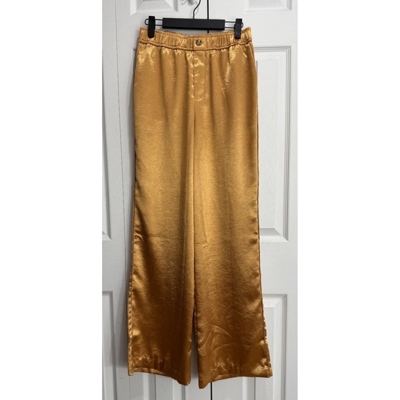 Anthropologie Pants - NWT Anthropologie Current Air Satin High-Rise Wide-Leg Pants Women's Small Gold